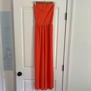 Orange strapless jumpsuit